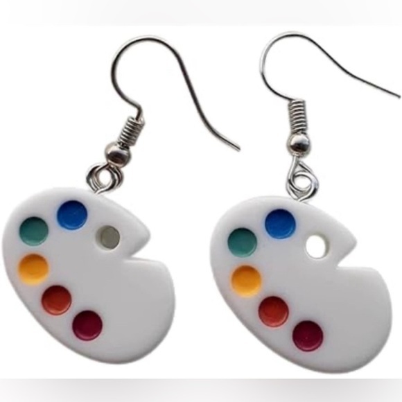NWT - White Artist Paint Palette  with Rainbow Paint - 1 inch x 1 inch - Picture 1 of 5